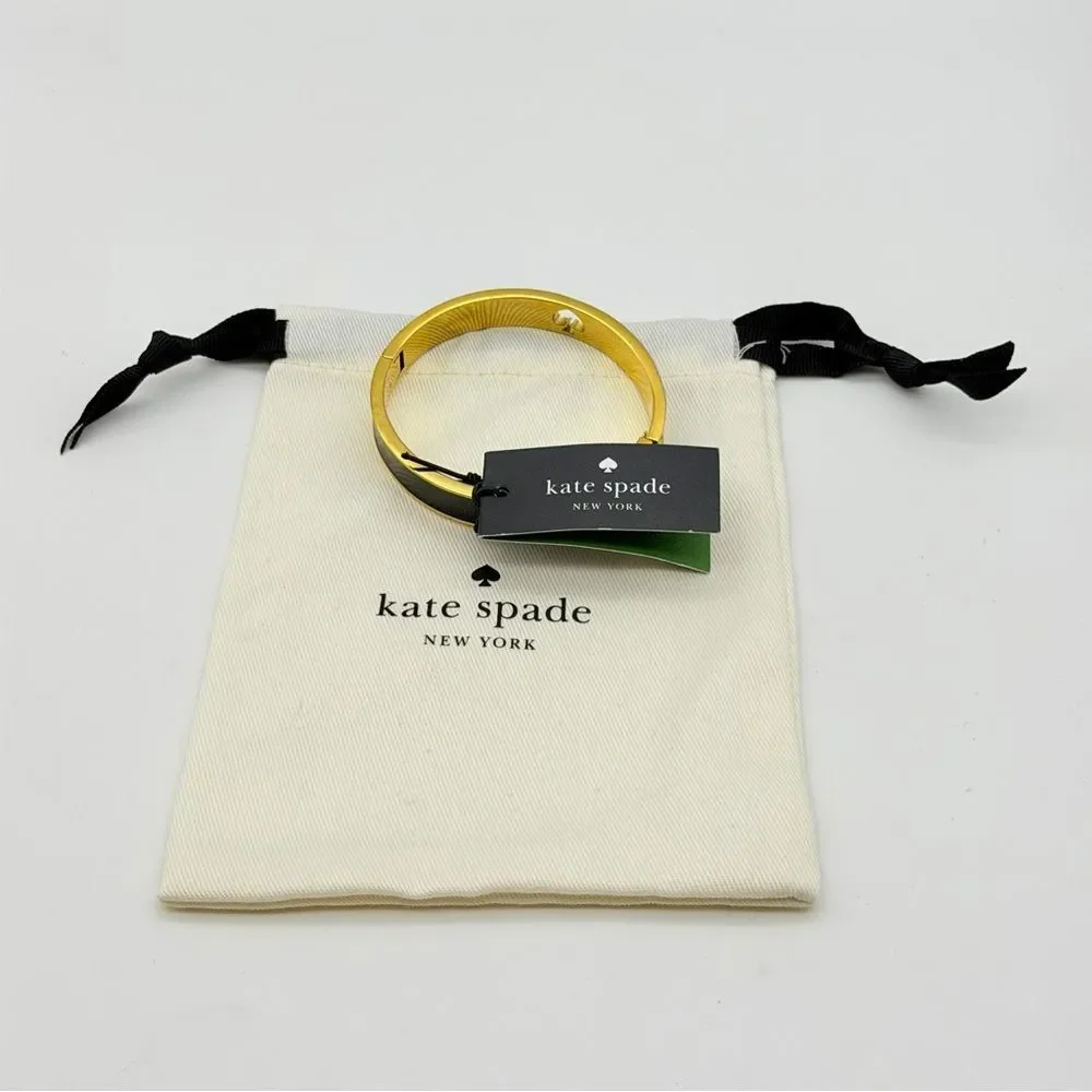 NWT Kate Spade Hole Punch Spad Gold Black Bracelet - Picture 3 of 12